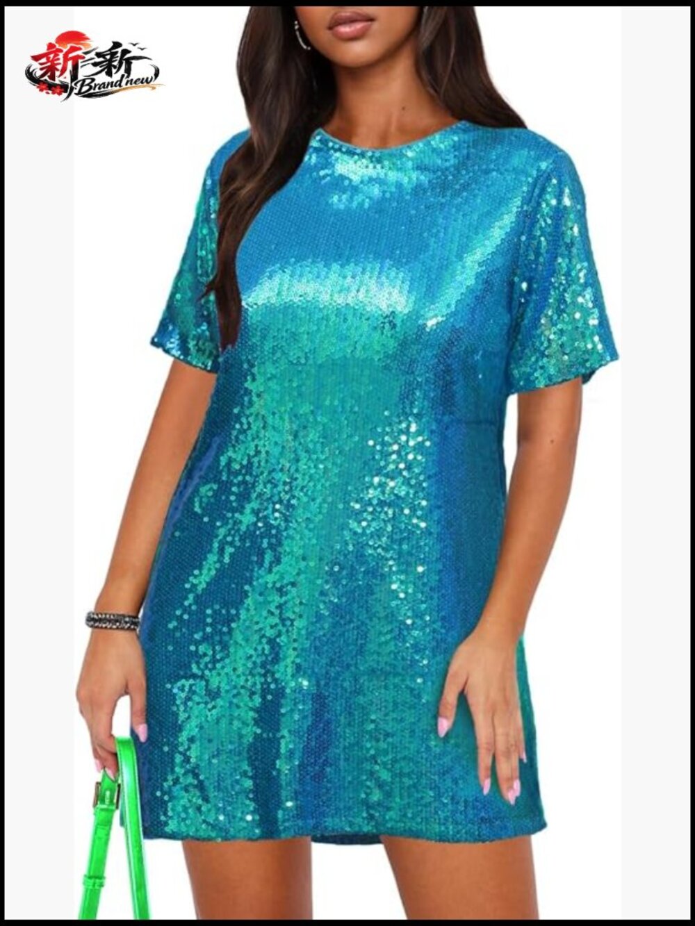 Sequined Shift Dress Sparkly Party Club Night Out Sequin T-Shirt Dress